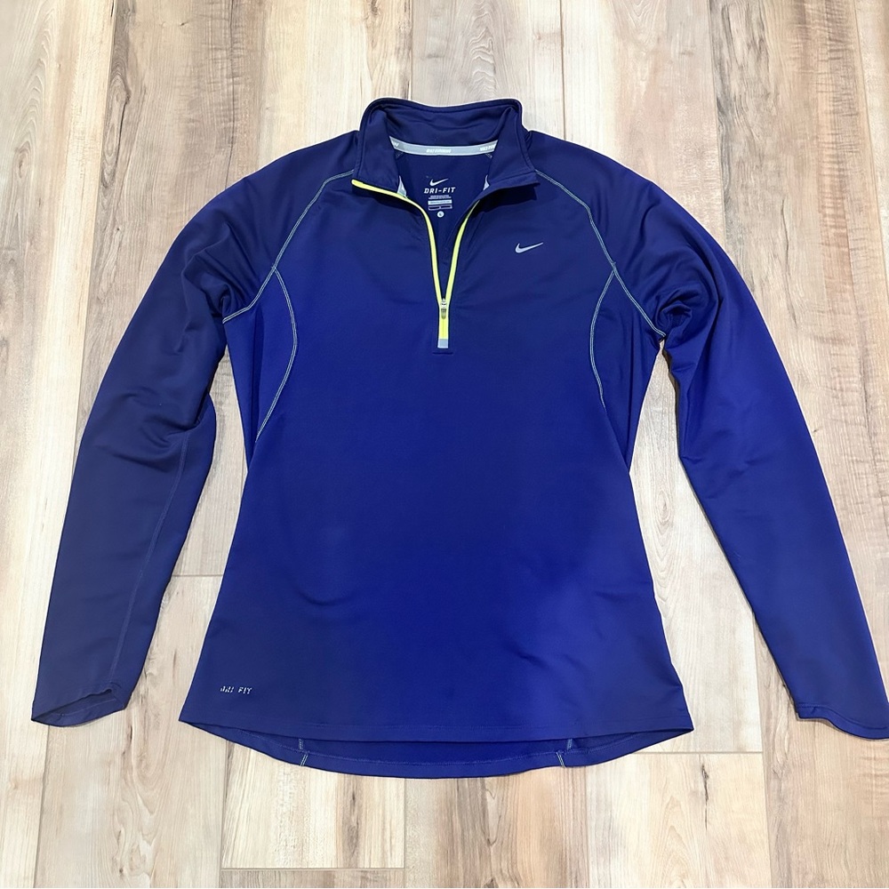Nike Dri Fit 1/2 Zip Running Pullover Neon Green Purple Large